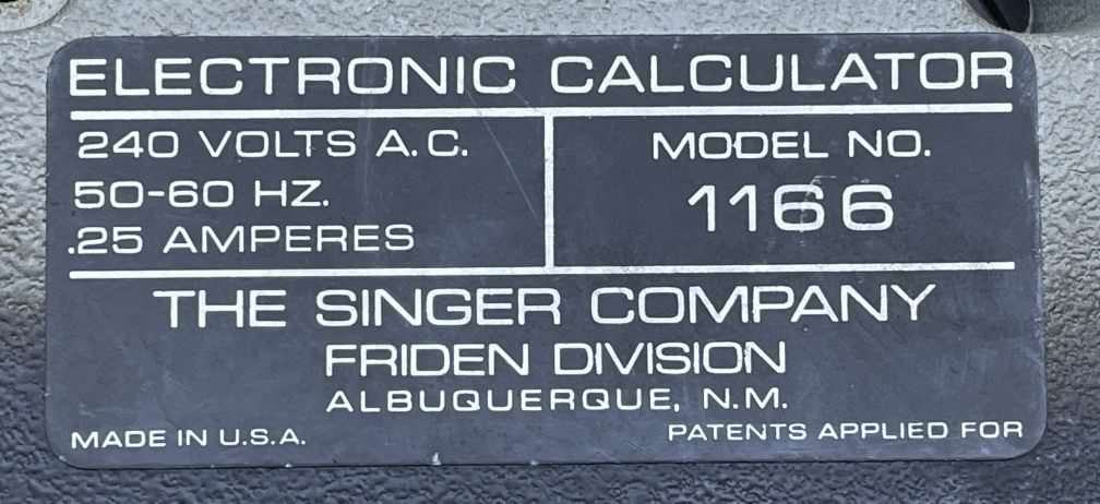 Our Friden 1166 rating plate