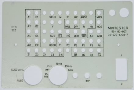 ETR220 MINITESTER overlay panel, click image for a larger version
